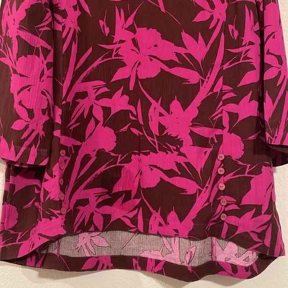 Soft Surroundings Women Tunic Top Large Pink Brown Longline Floral Contemporary - Picture 7 of 17